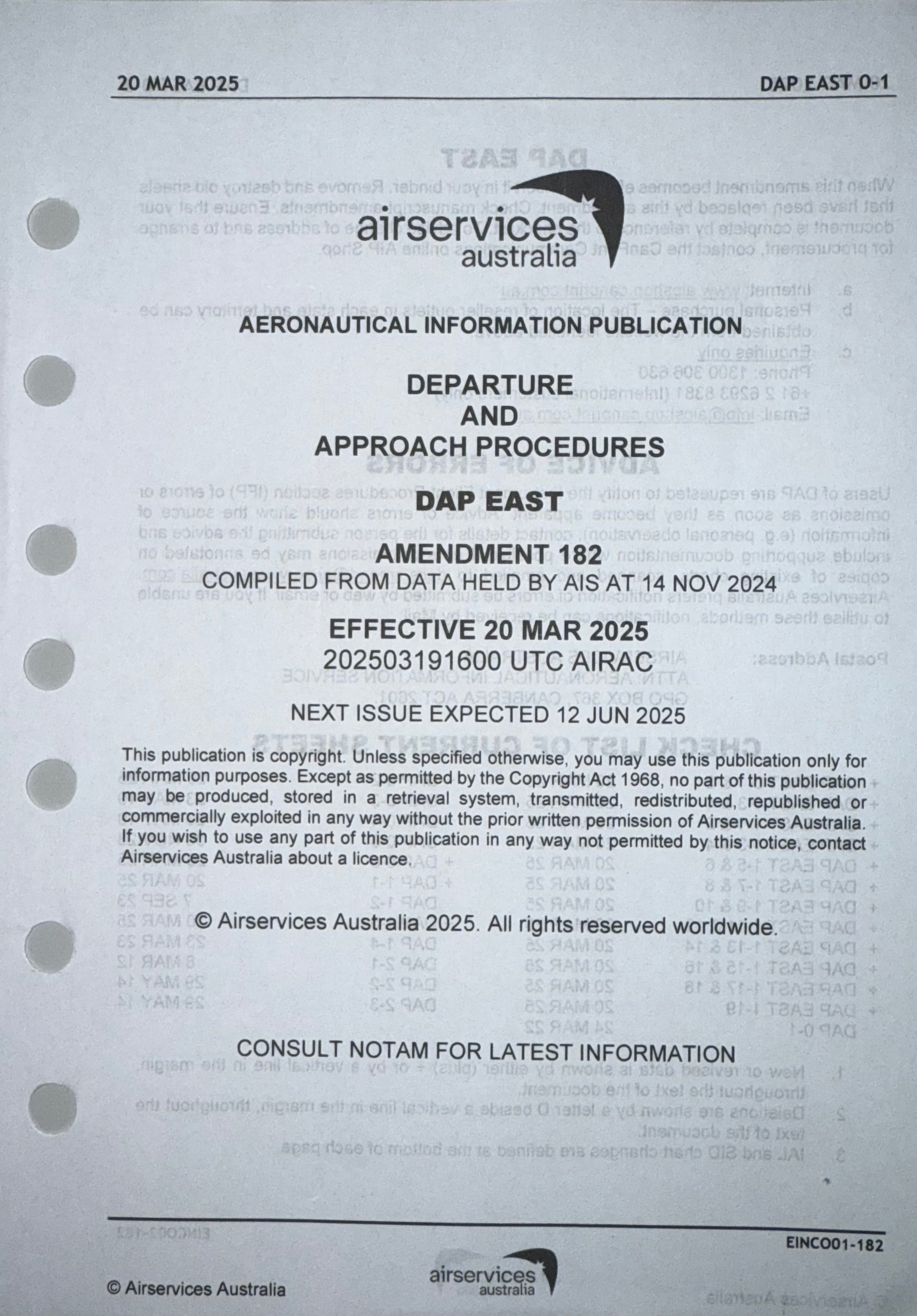 Departure and Approach Procedures DAP EAST