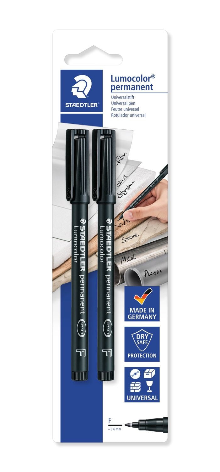 Staedtler Lumocolor 318 Permanent Markers Black 2 Pack